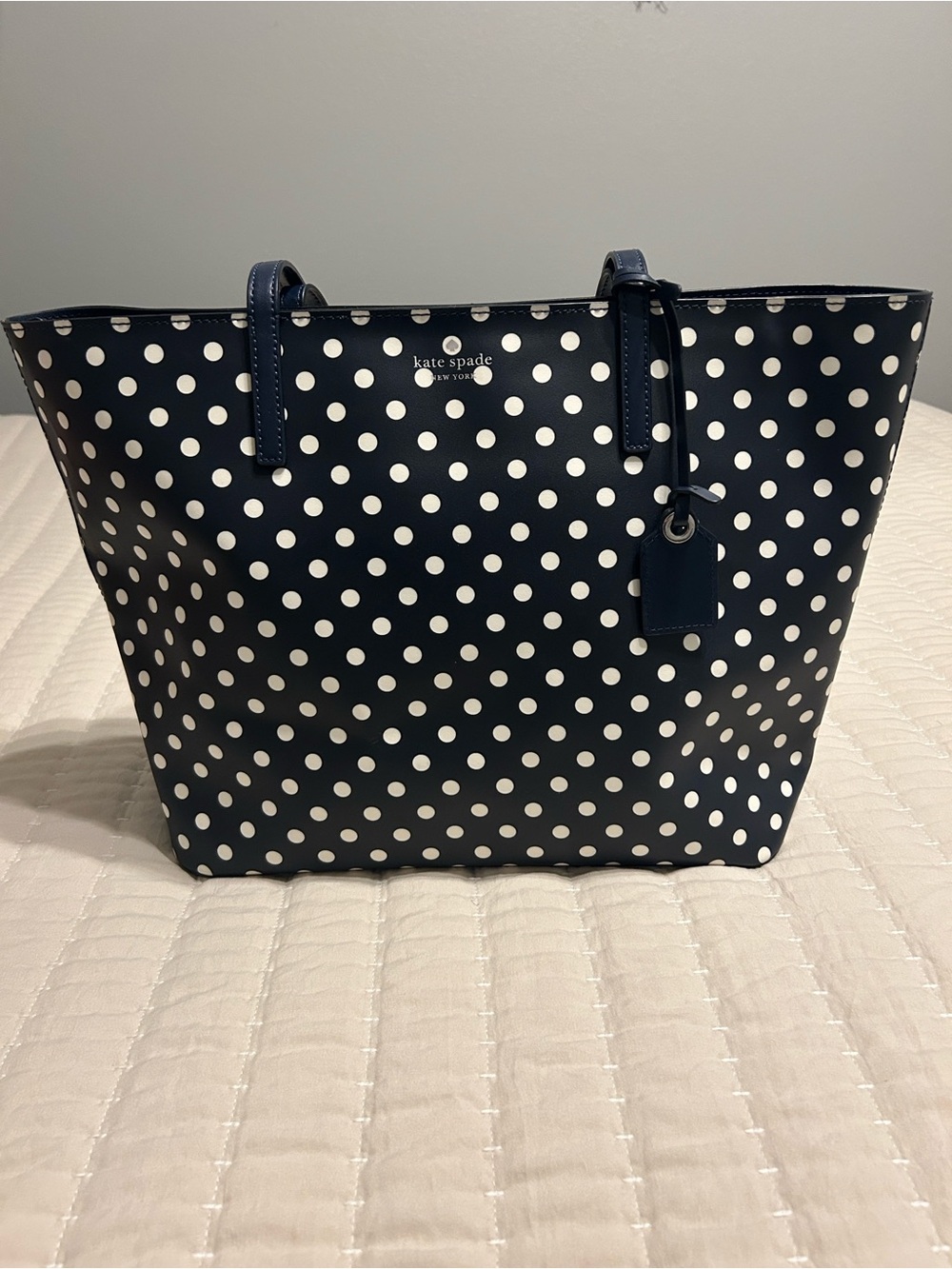 kate spade navy and white polka dot tote